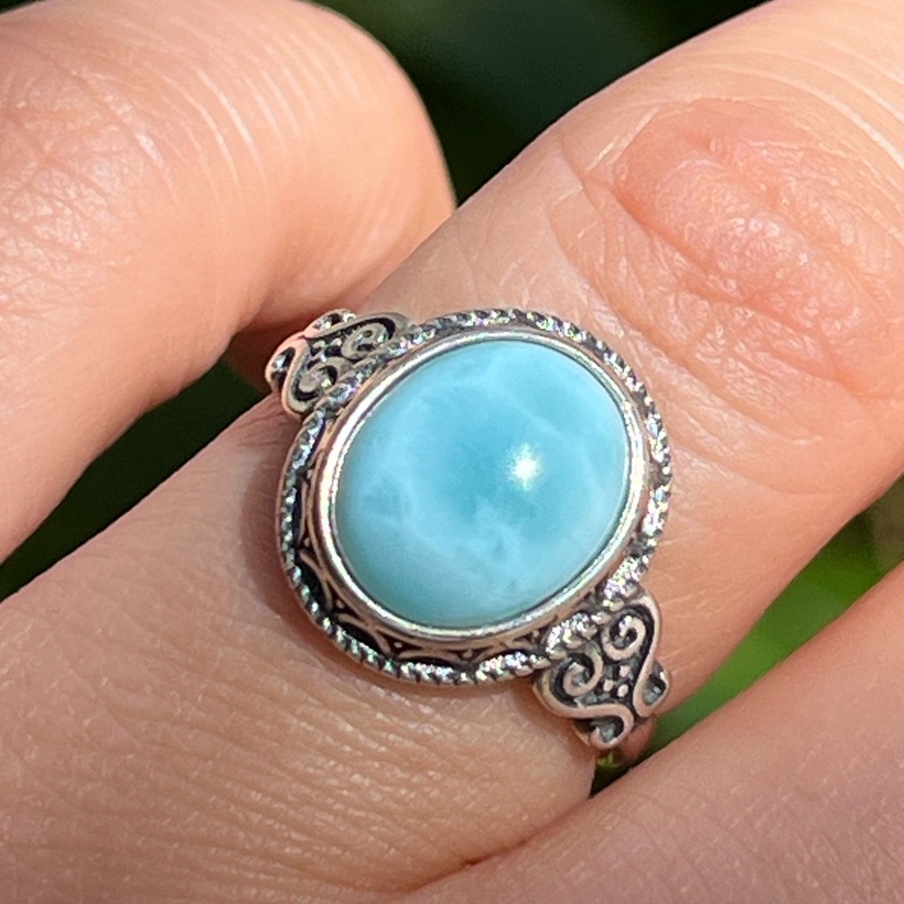 Sterling‎ Silver Dainty Adjustable Larimar Ring 2400
